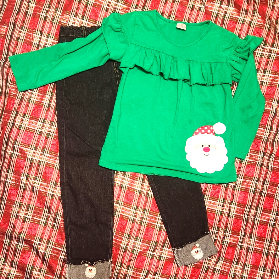 Girl's Christmas Santa Face Matching Set Size 10/12